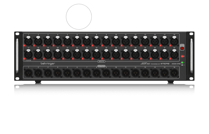 Behringer S32 קופסת במה למיקסר דיגיטאלי. 32 כניסות, 16 יציאות וחיבור ULTRANET